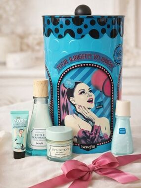 Benefit Vintage Bath & Body Gift Tin with Lotions Complete Set
